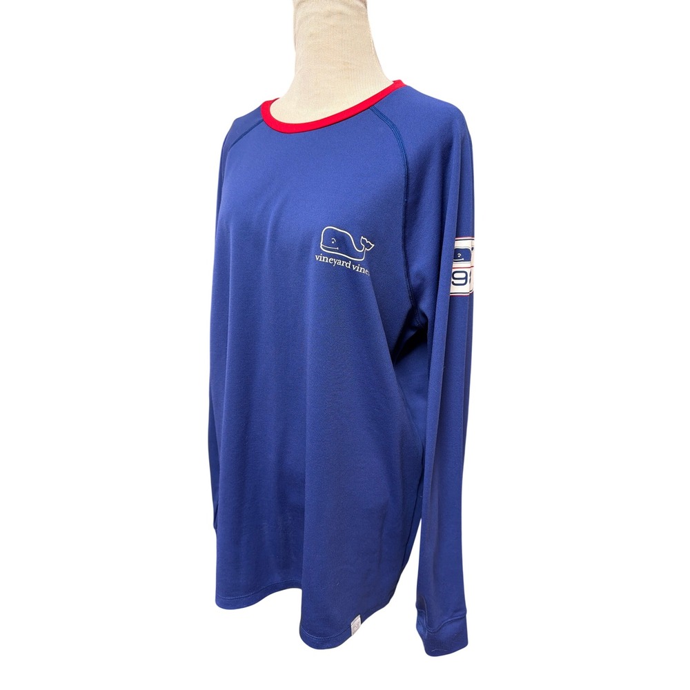 Vineyard Vines Performance Mens Blue Red Whale Graphic Long Sleeve Shirt Large